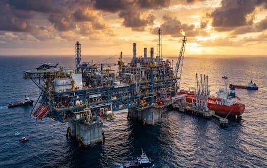 Plataforma marina con estructura de acero expuesta al ambiente salino